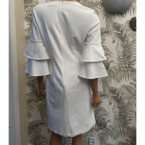 J. McLaughlin Shift Dress V Neck Bell Ruffled Sleeve Off White Size Small - Picture 6 of 14